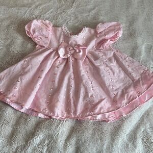 Girls Pink Satin Bow Formal Dress